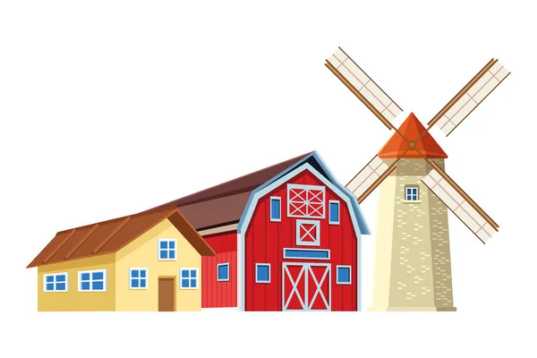 Ladang Barn dan Windmill - Stok Vektor