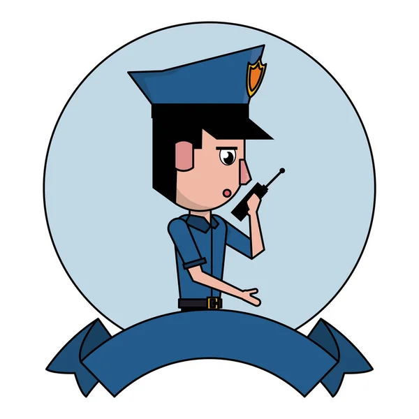 警察と空白のリボンバナーカラフル — ストックベクタ