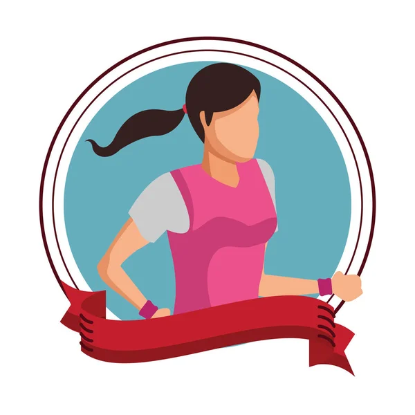 Woman running avatar round icon — Stock Vector