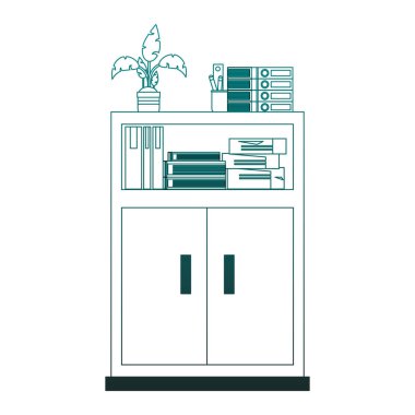 Kitaplar ve bitki pot mavi çizgili kabin