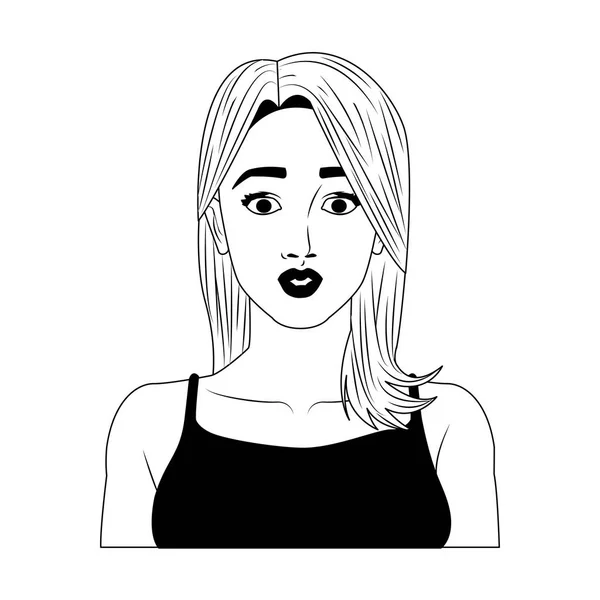 Profil de femme pop art dessin animé en noir et blanc — Image vectorielle
