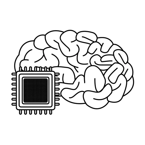 Cerveau avec une puce noir et blanc — Image vectorielle