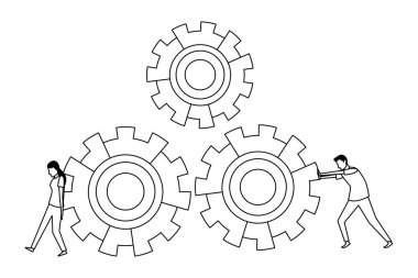 İş arkadaşları ekip çalışması karikatür siyah ve
