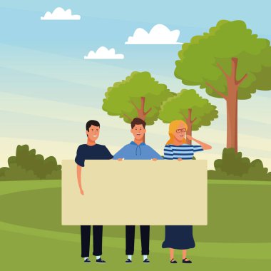 boş afiş tutan bir grup insan