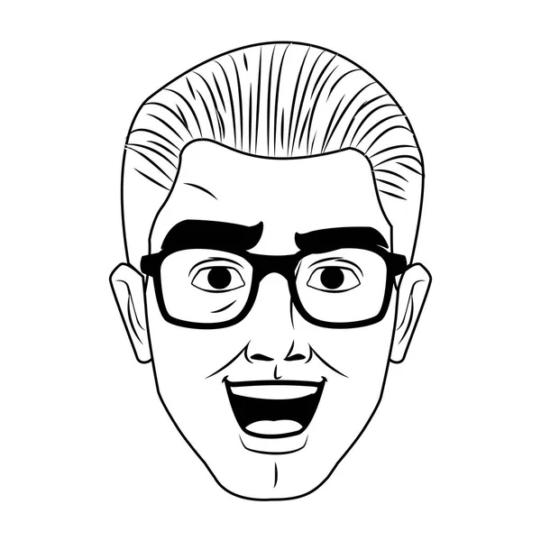 Mann Gesicht Pop-Art-Karikatur in schwarz und weiß — Stockvektor