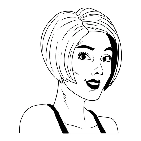 Dibujos animados pop art de perfil de mujer en blanco y negro — Vector de stock