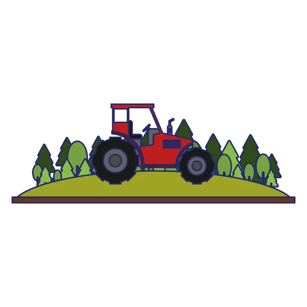 Farm tractor in nature scenery blue lines — Stock Vector