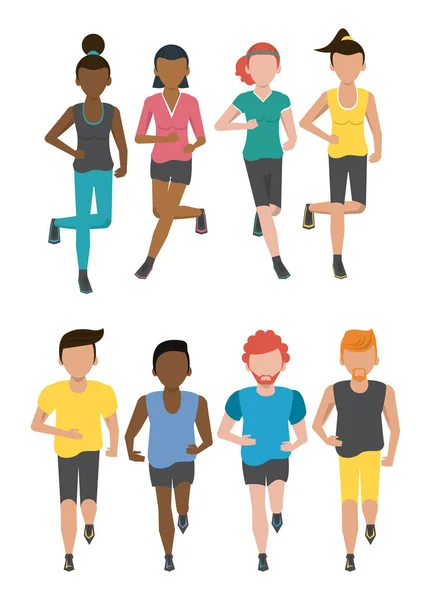 Gente de fitness corriendo personajes — Vector de stock