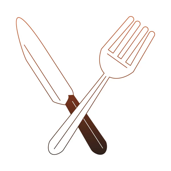 Cuchillo y tenedor cruzaron líneas rojas — Vector de stock