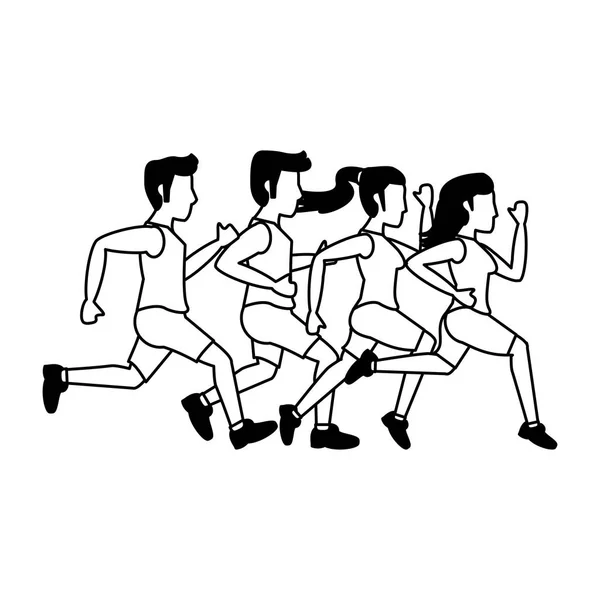 Fitnessmenschen laufen in Schwarz-Weiß — Stockvektor