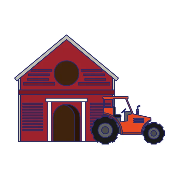 Автомобиль с фермой и трактором изолированные синие линии — стоковый вектор