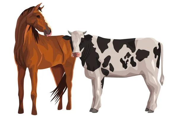 Horse and cow — Stock Vector