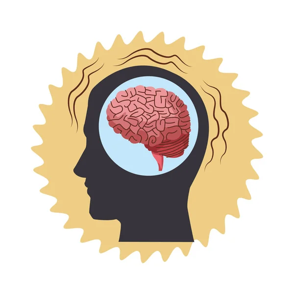 Alzheimer brain inside head silhouette — Stock Vector