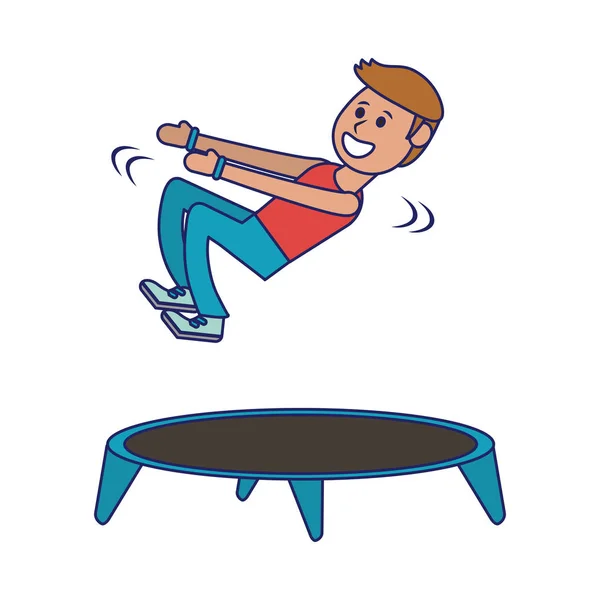 Спортсмен прыгает в синих батутах — стоковый вектор