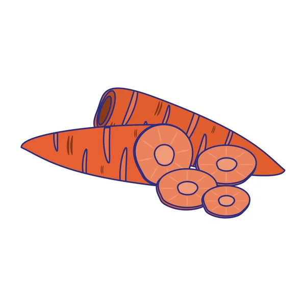 Karotten Scheiben Gemüse Cartoon blaue Linien — Stockvektor