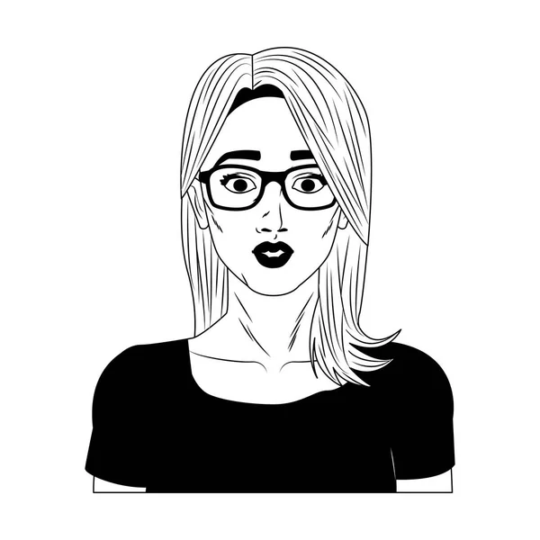 Dibujos animados pop art de perfil de mujer en blanco y negro — Vector de stock