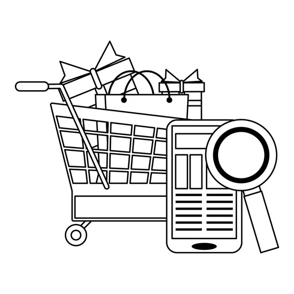 Інтернет-магазин і оплата в чорно-білому кольорі — стоковий вектор