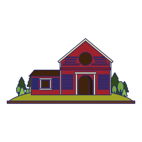 Фермерський будинок в природі декорації ізольовані сині лінії — стоковий вектор