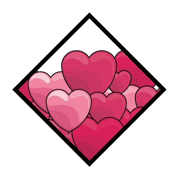 Coeurs cadre en diamant coloré — Image vectorielle