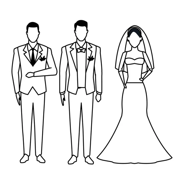 Personas vestidas para la boda en blanco y negro — Vector de stock