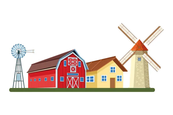 Farm barn och väderkvarn Wind Turbine — Stock vektor