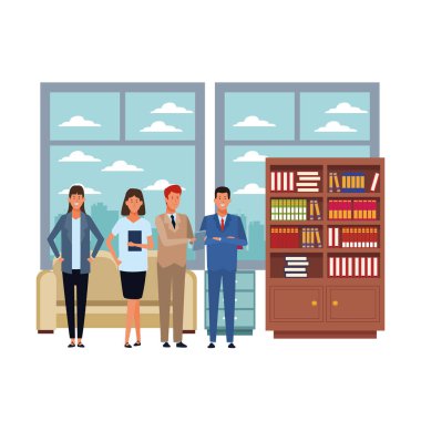 ofiste iş adamları avatar çizgi film karakterleri