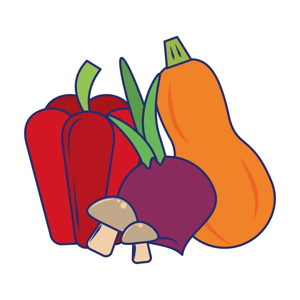 Verduras frescas alimentos líneas azules — Vector de stock