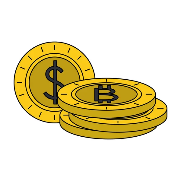 Bitcoins criptomoeda empilhados — Vetor de Stock