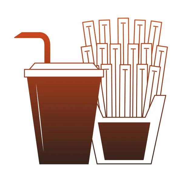 Frites et soda lignes rouges — Image vectorielle