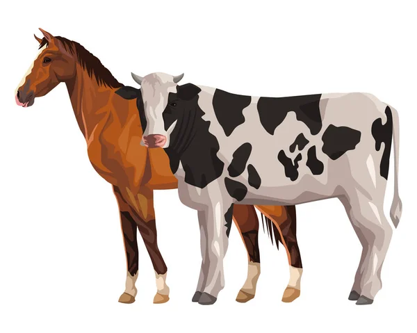 Horse and cow — Stock Vector