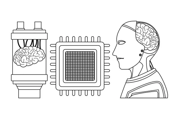 Cerebro en una batería en blanco y negro — Archivo Imágenes Vectoriales