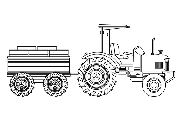 Farm Truck traktor och släpvagn svart och vitt — Stock vektor