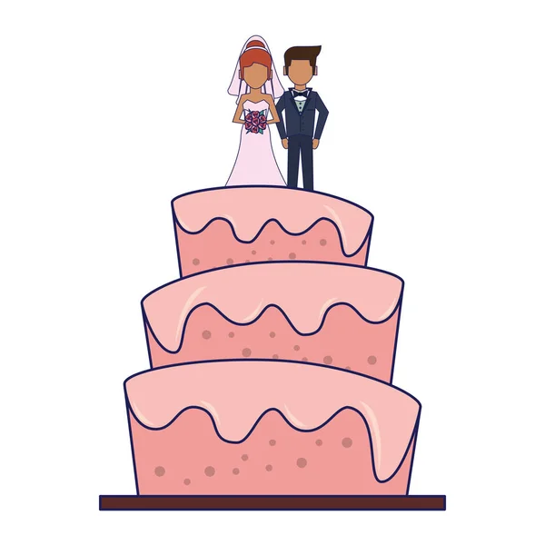 Esküvői torta rajzfilm elszigetelt kék vonalak — Stock Vector