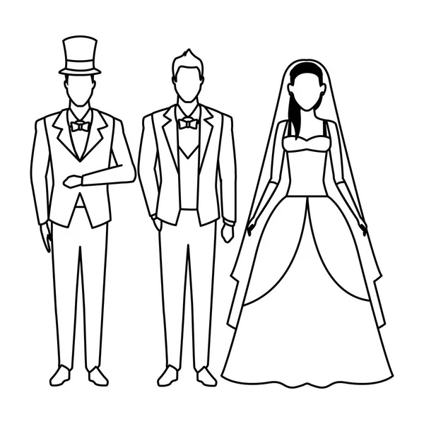 Personas vestidas para la boda en blanco y negro — Archivo Imágenes Vectoriales