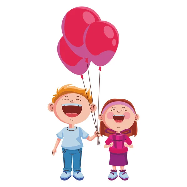 Lindos niños con globos — Archivo Imágenes Vectoriales