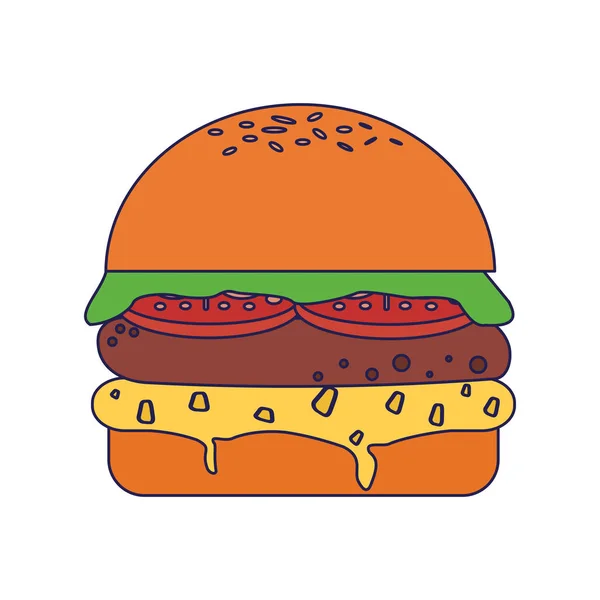 Hamburguesa de comida rápida de dibujos animados líneas azules — Archivo Imágenes Vectoriales