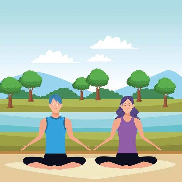 Couple yoga poses — Stock Vector