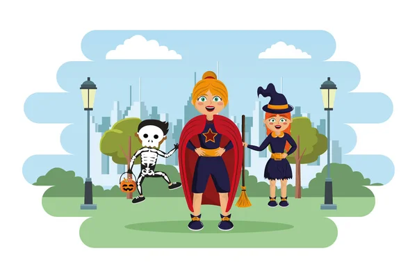 Bambini e cartoni animati di Halloween — Vettoriale Stock