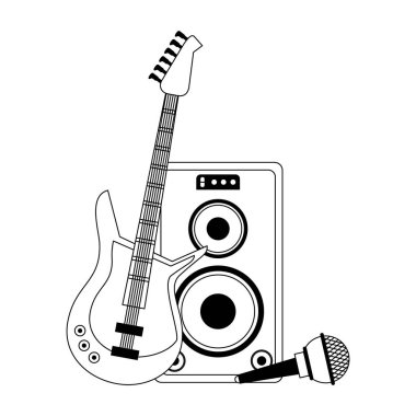 Müzik ve stüdyo ekipmanları siyah beyaz