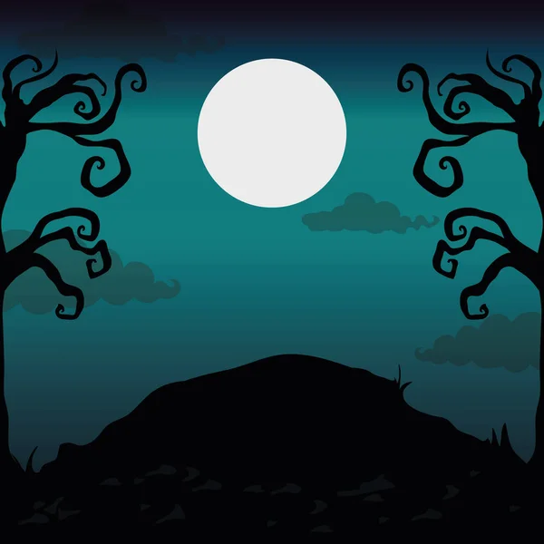 Paisaje nocturno de Halloween — Vector de stock