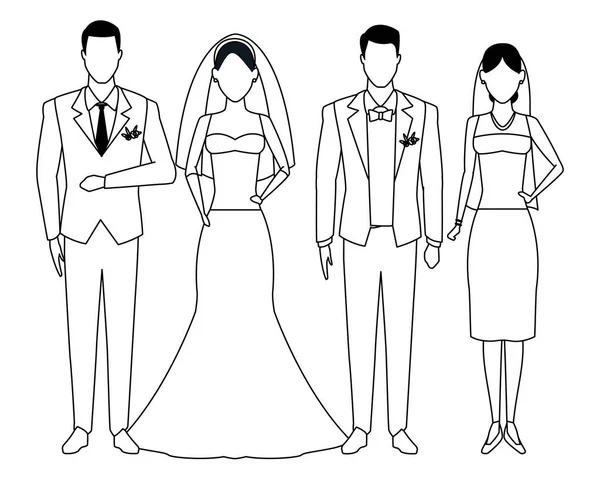 人们穿着婚礼的黑色和白色 — 图库矢量图片