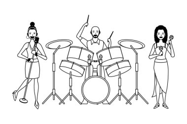 müzisyen davul çalan maracas ve siyah beyaz şarkı