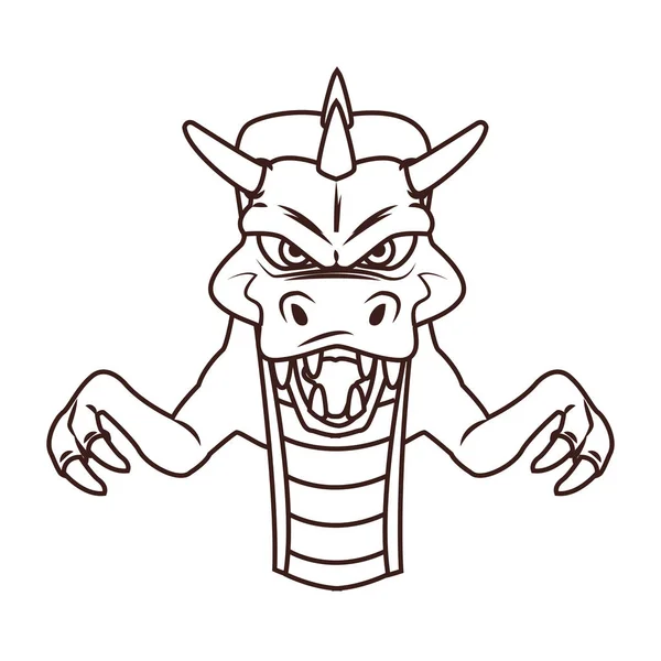 Dibujos animados de videojuegos Dragon en blanco y negro — Vector de stock