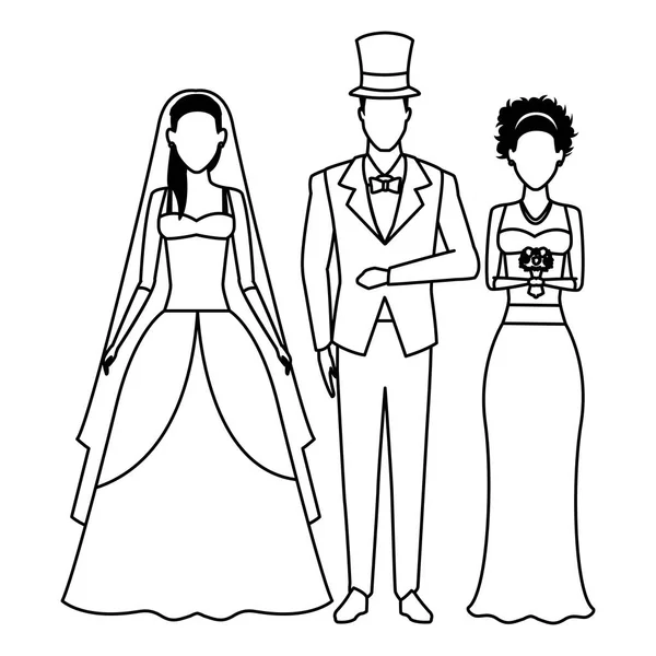 Personas vestidas para la boda en blanco y negro — Archivo Imágenes Vectoriales