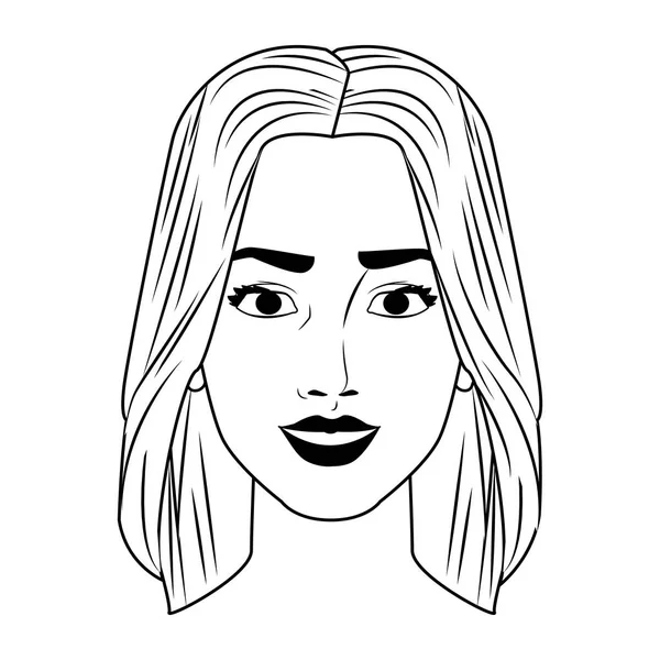 Frau Gesicht Pop-Art-Karikatur in schwarz und weiß — Stockvektor