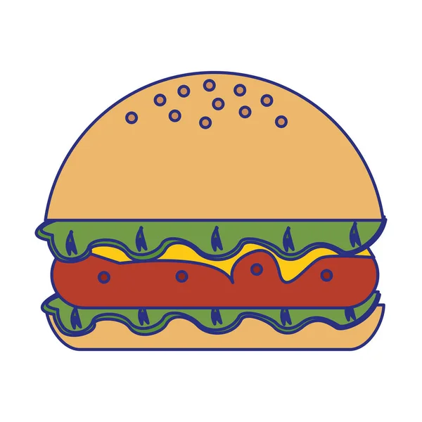 Hambúrguer fast food isolado linhas azuis — Vetor de Stock