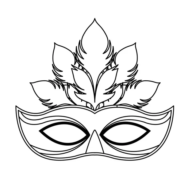Mask with feathers black and white — Stock Vector