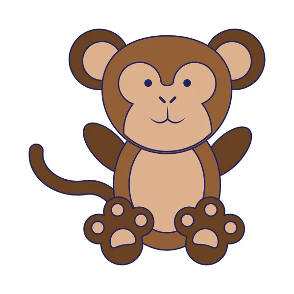 Monkey söta animaliska blå linjer — Stock vektor