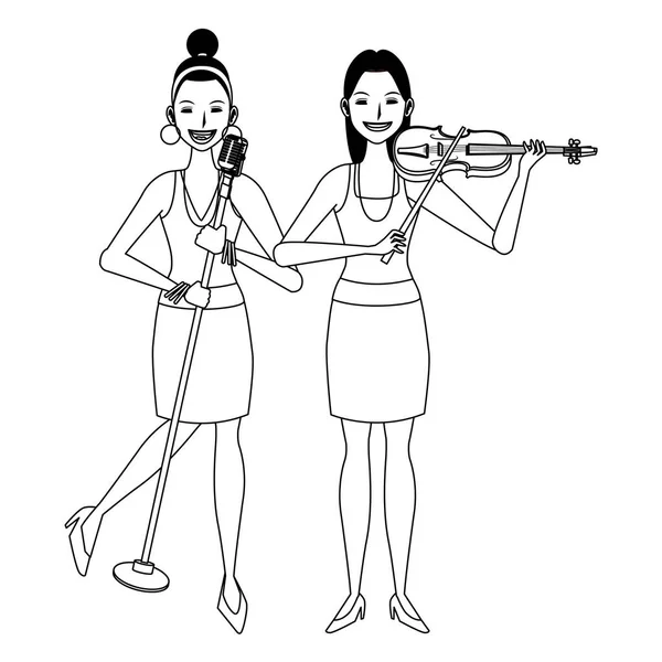 音乐家拉小提琴和唱黑白 — 图库矢量图片