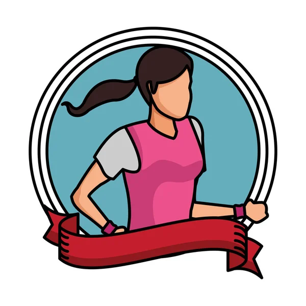 Woman running avatar round icon — Stock Vector